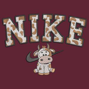 Nike Cow YOUTH Embroidered Sweatshirt Kids Boy Girl Crewneck BROWN Spotted